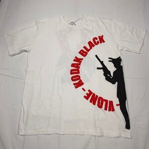 VLONE Kodak Black White Graphic T-Shirt XL Rap Tee Streetwear V Logo Skulls